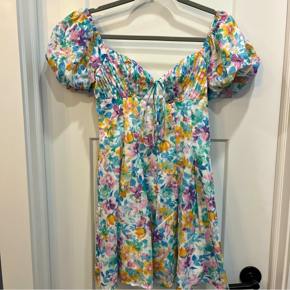 Princess Polly Pluto Women’s Mini Dress Multi Color Floral Size 4 Bubble Sleeves